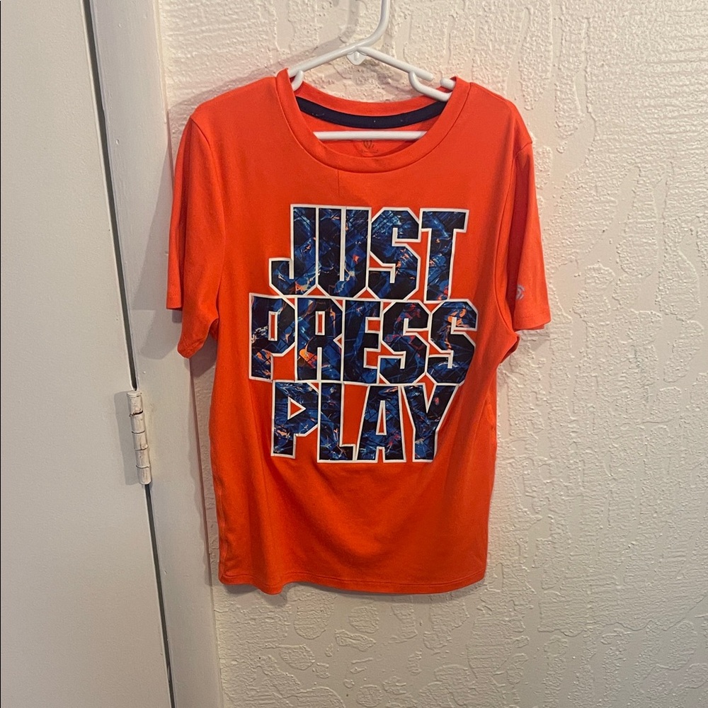 Champion Orange Kids Tee with 'Just Press Play' Graphic